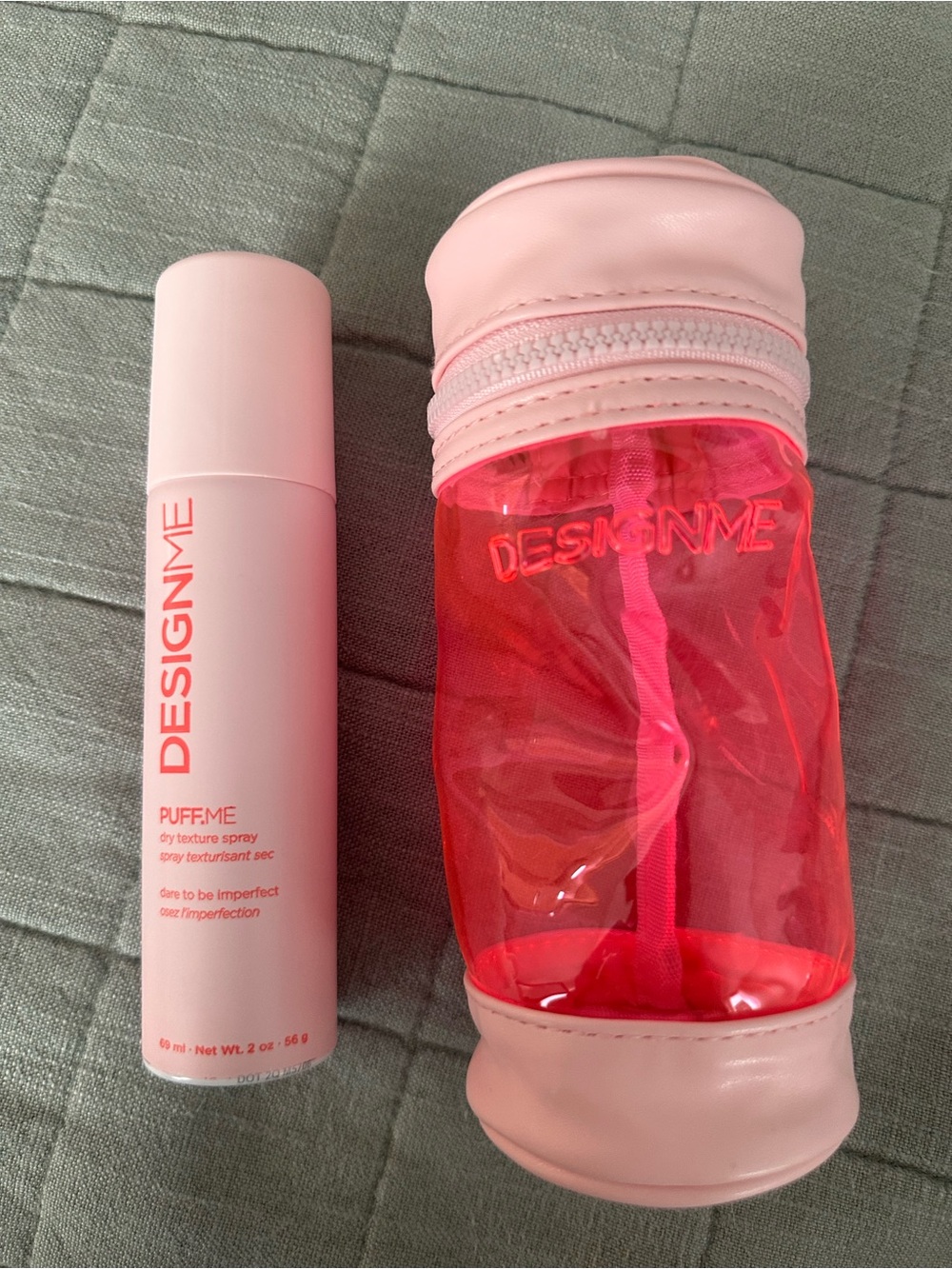 NWT DESIGNME Pink Puff.Me Texturizing Spray with Pink Travel Case